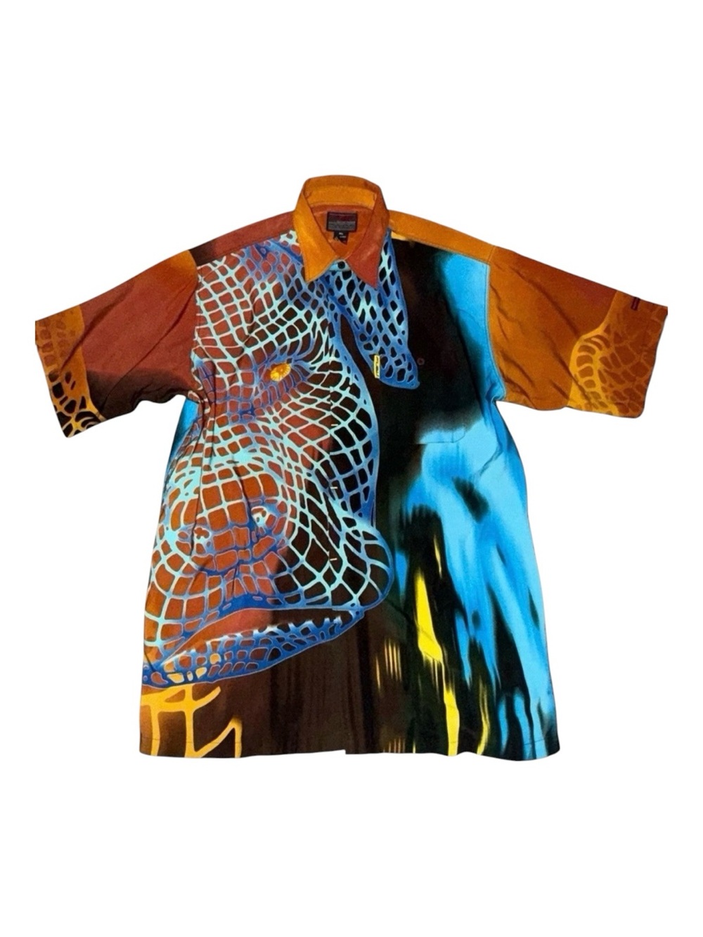 FUBU Shirt Vintage Abstract Dog Sz XL‎ Button Down Short Sleeve EUC Multicolor